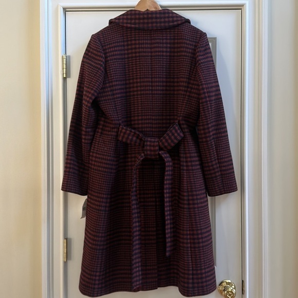 Anne Klein Plaid Wool Wrap Coat in Umber Navy Sz10 - Picture 4 of 7